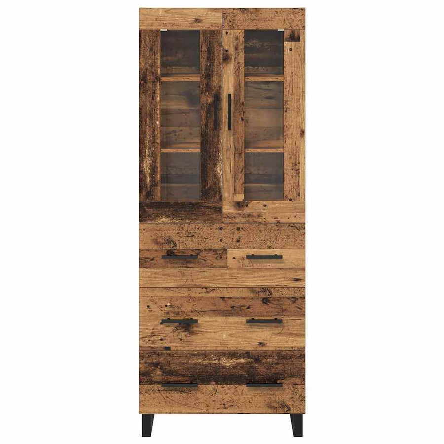 Hoge kast met lade 2 pcs Oud Hout Geengineerd Hout en Glas