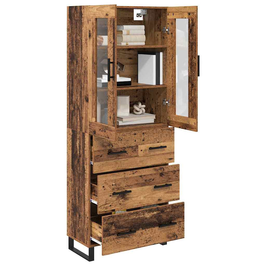Hoge kast met lade 2 pcs Oud Hout Geengineerd Hout en Glas