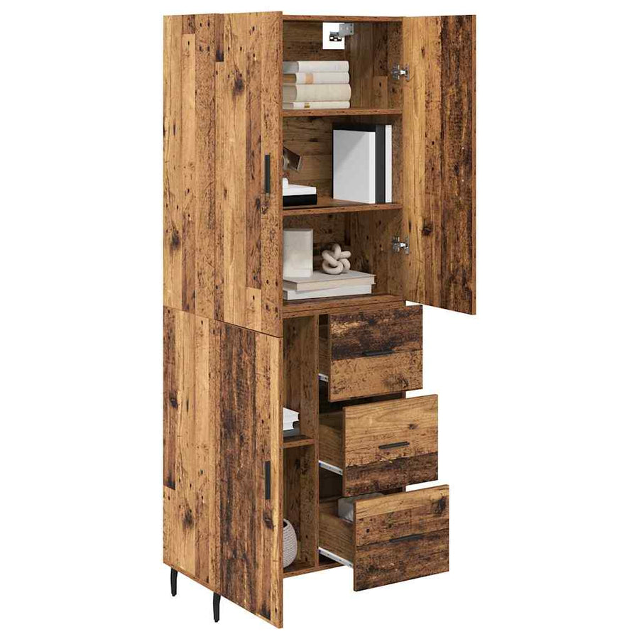 Hoge kast Oud Hout 69,5 x 34 x 180 cm Geengineerd Hout en Glas