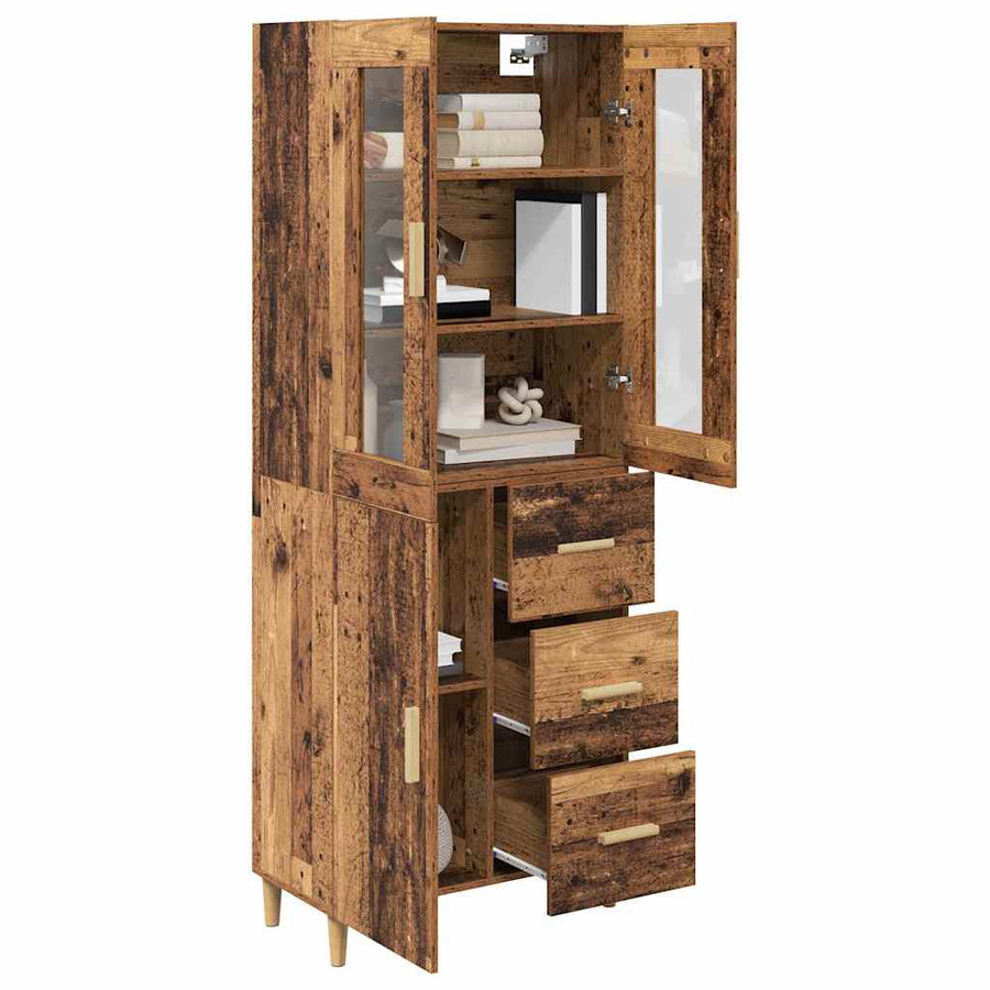 Hoge kast met lade Oud Hout 69,5 x 34 x 180 cm Bewerkt hout