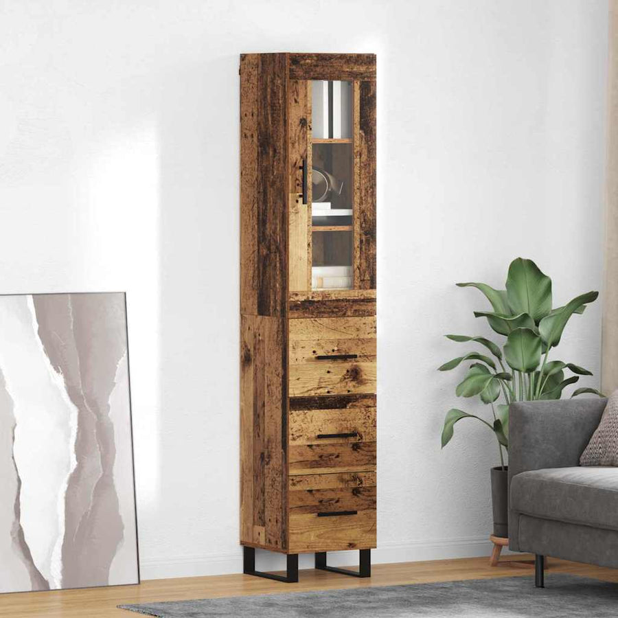 Highboard met lade Oud Hout 69,5 x 34 x 180 cm Bewerkt hout
