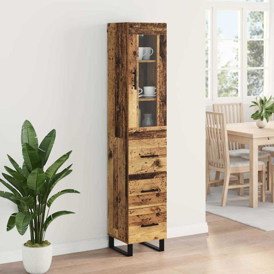 Highboard met lade Oud Hout 69,5 x 34 x 180 cm Bewerkt hout