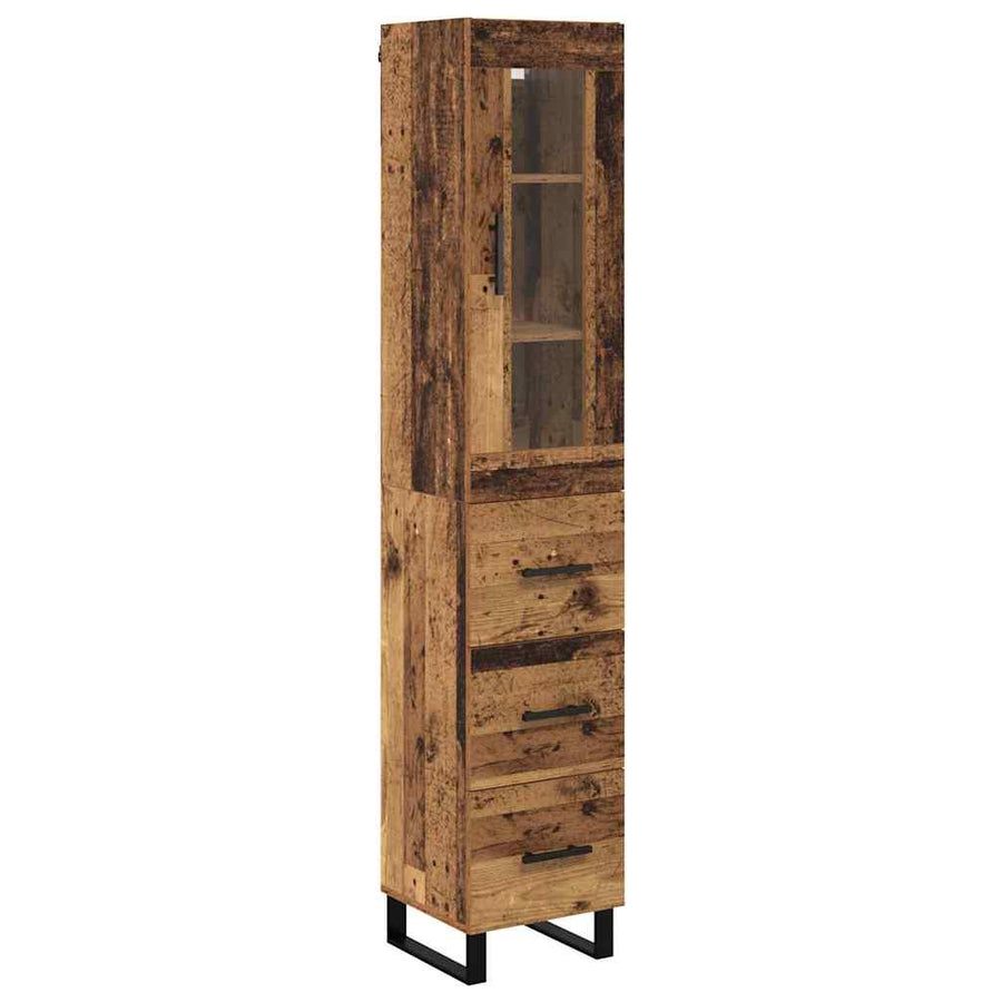 Highboard met lade Oud Hout 69,5 x 34 x 180 cm Bewerkt hout