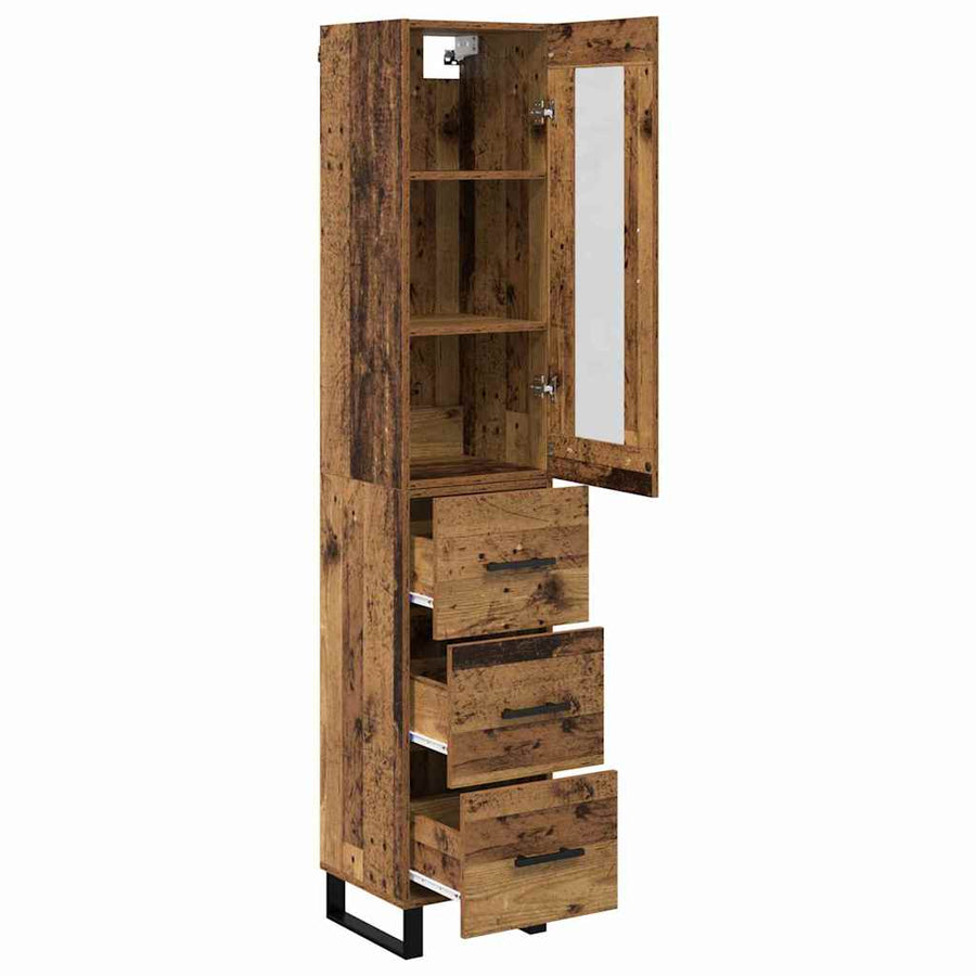 Highboard met lade Oud Hout 69,5 x 34 x 180 cm Bewerkt hout