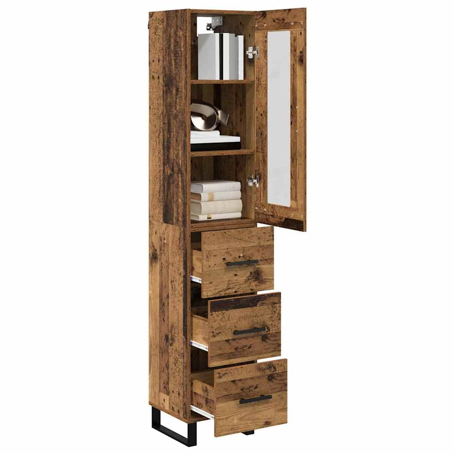 Highboard met lade Oud Hout 69,5 x 34 x 180 cm Bewerkt hout