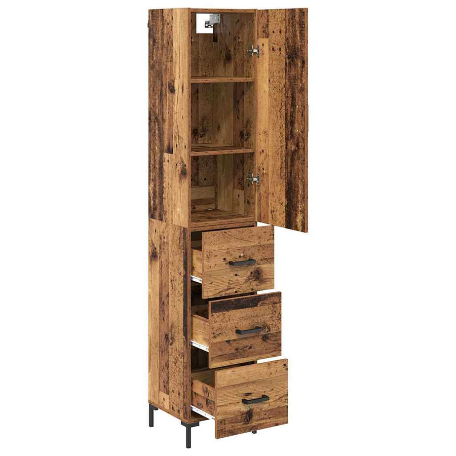 Hoge kast met lade Oud Hout 69,5 x 34 x 180 cm Bewerkt hout