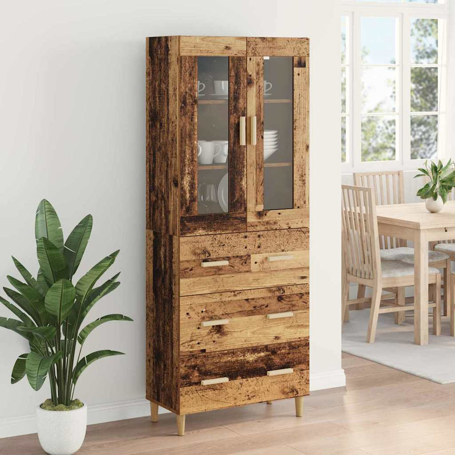 Hoge kast Oud Hout 69,5 x 34 x 180 cm Geengineerd Hout en Glas