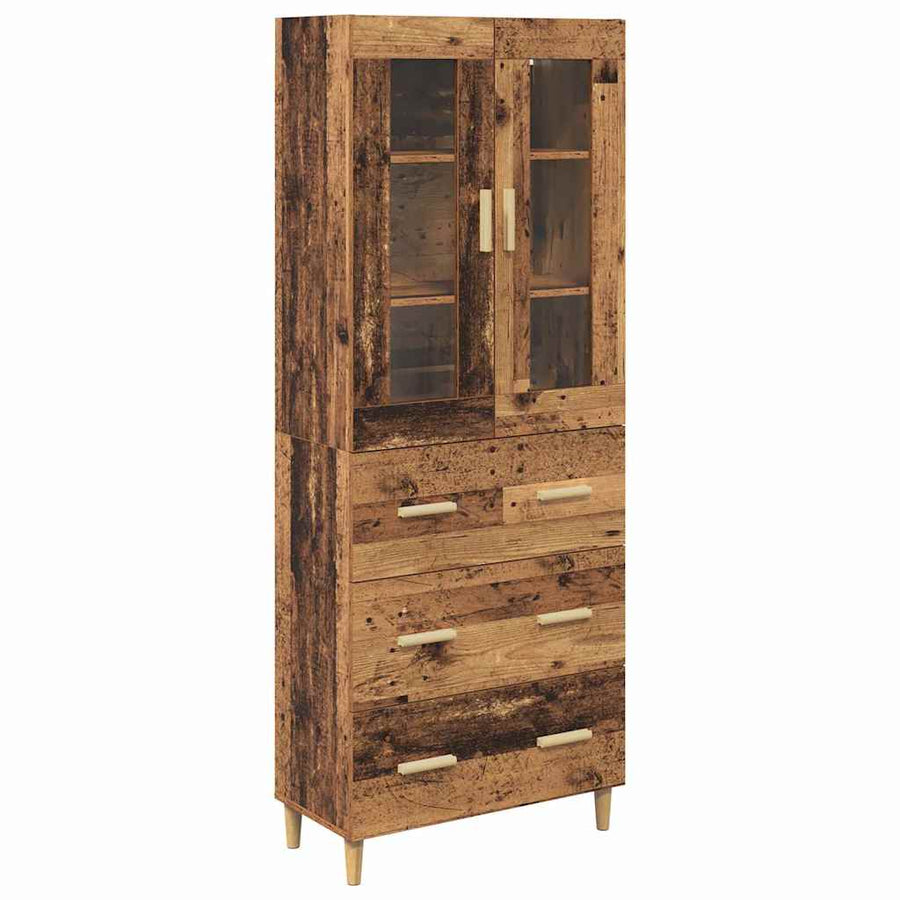 Hoge kast Oud Hout 69,5 x 34 x 180 cm Geengineerd Hout en Glas