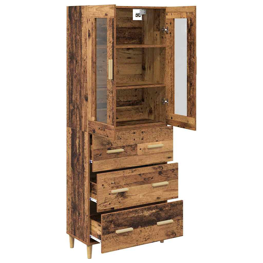Hoge kast Oud Hout 69,5 x 34 x 180 cm Geengineerd Hout en Glas