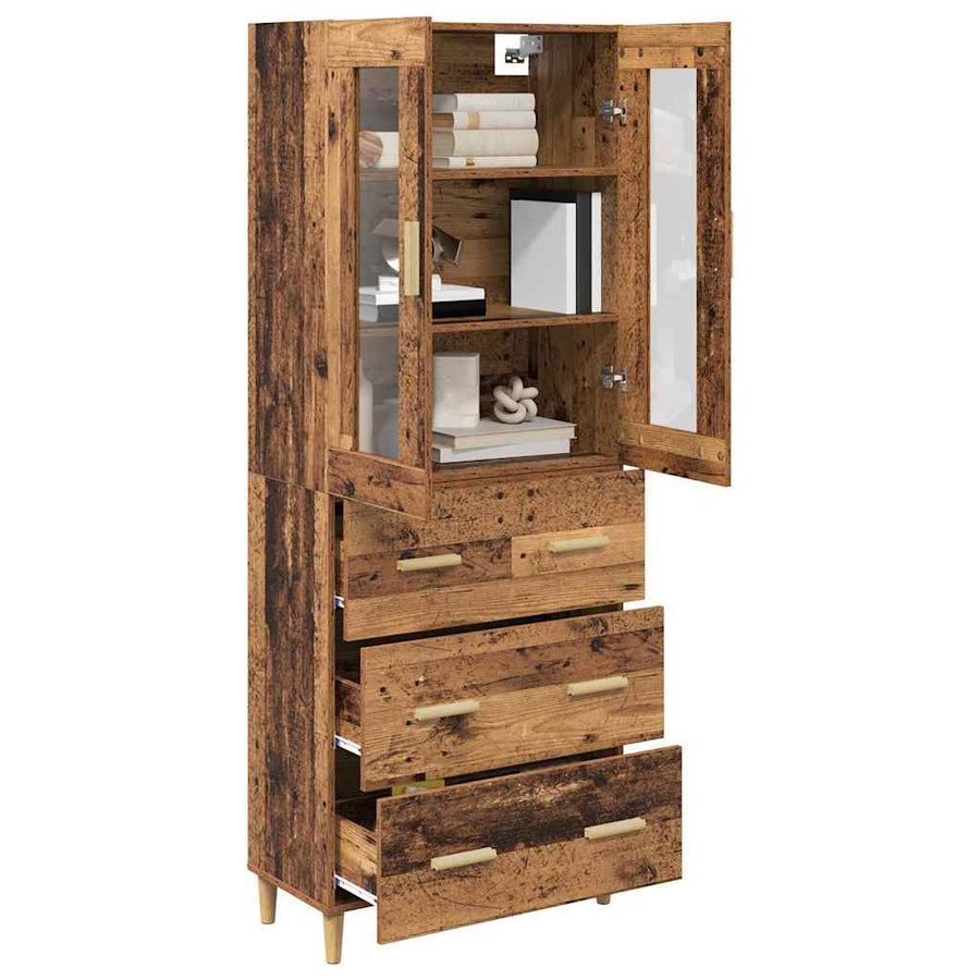 Hoge kast Oud Hout 69,5 x 34 x 180 cm Geengineerd Hout en Glas