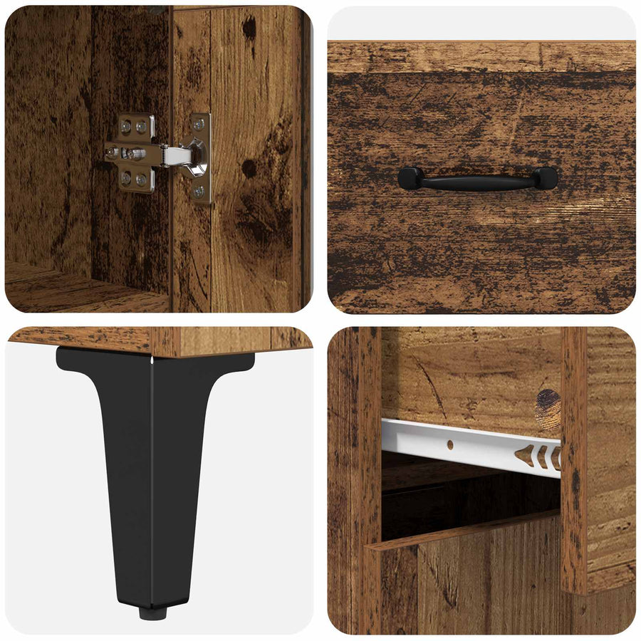 Highboard met lade Oud Hout 69,5 x 34 x 180 cm Bewerkt hout