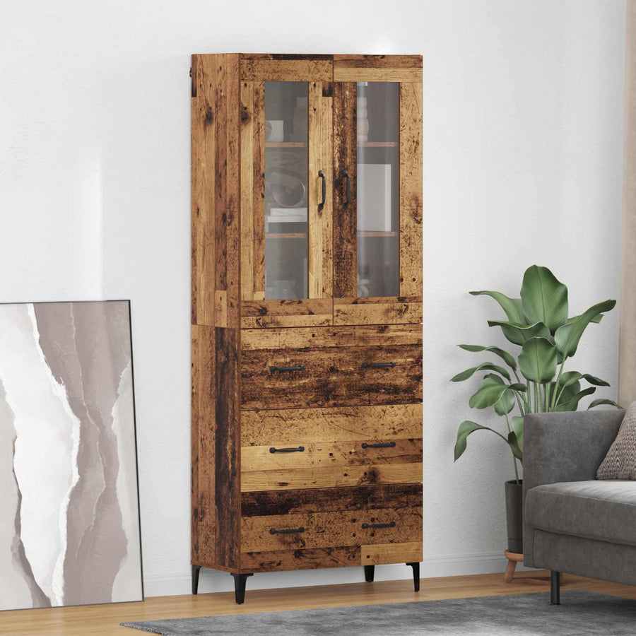 Highboard met lade Oud Hout 69,5 x 34 x 180 cm Bewerkt hout