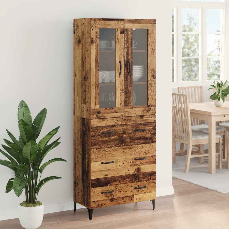 Highboard met lade Oud Hout 69,5 x 34 x 180 cm Bewerkt hout
