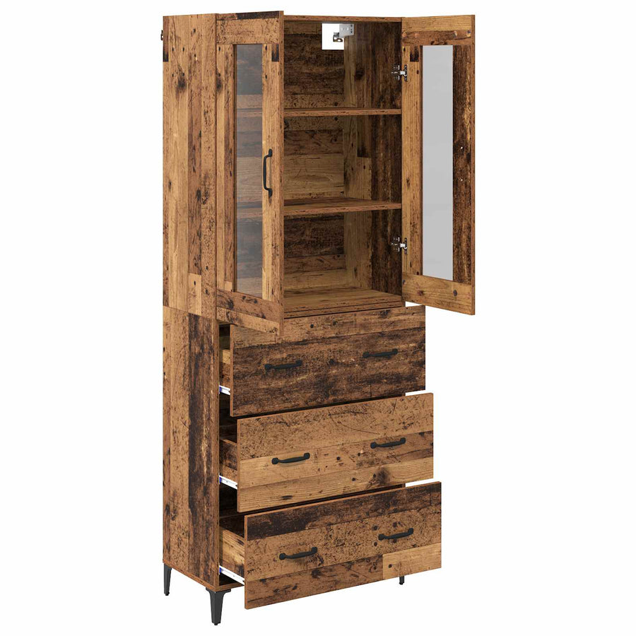 Highboard met lade Oud Hout 69,5 x 34 x 180 cm Bewerkt hout