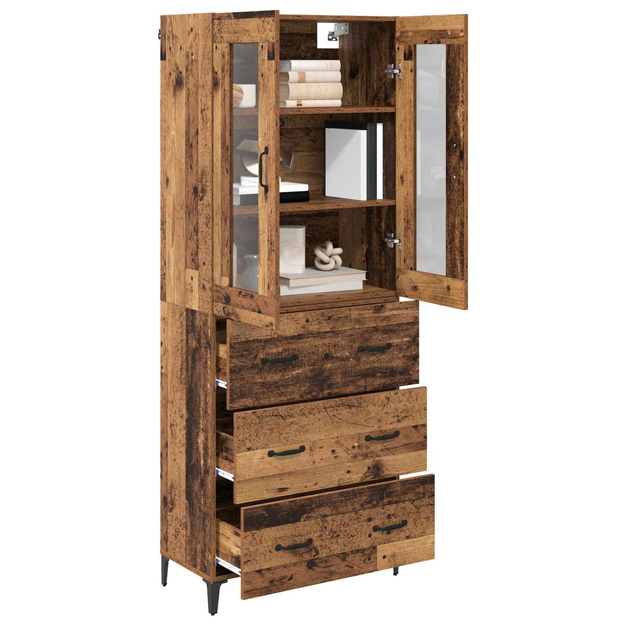 Highboard met lade Oud Hout 69,5 x 34 x 180 cm Bewerkt hout