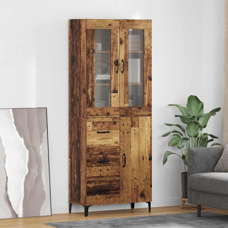 Highboard met lade Oud Hout 69,5 x 34 x 180 cm Bewerkt hout