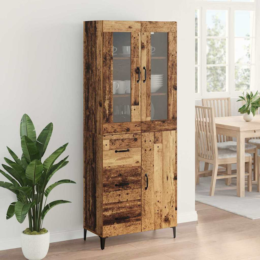 Highboard met lade Oud Hout 69,5 x 34 x 180 cm Bewerkt hout