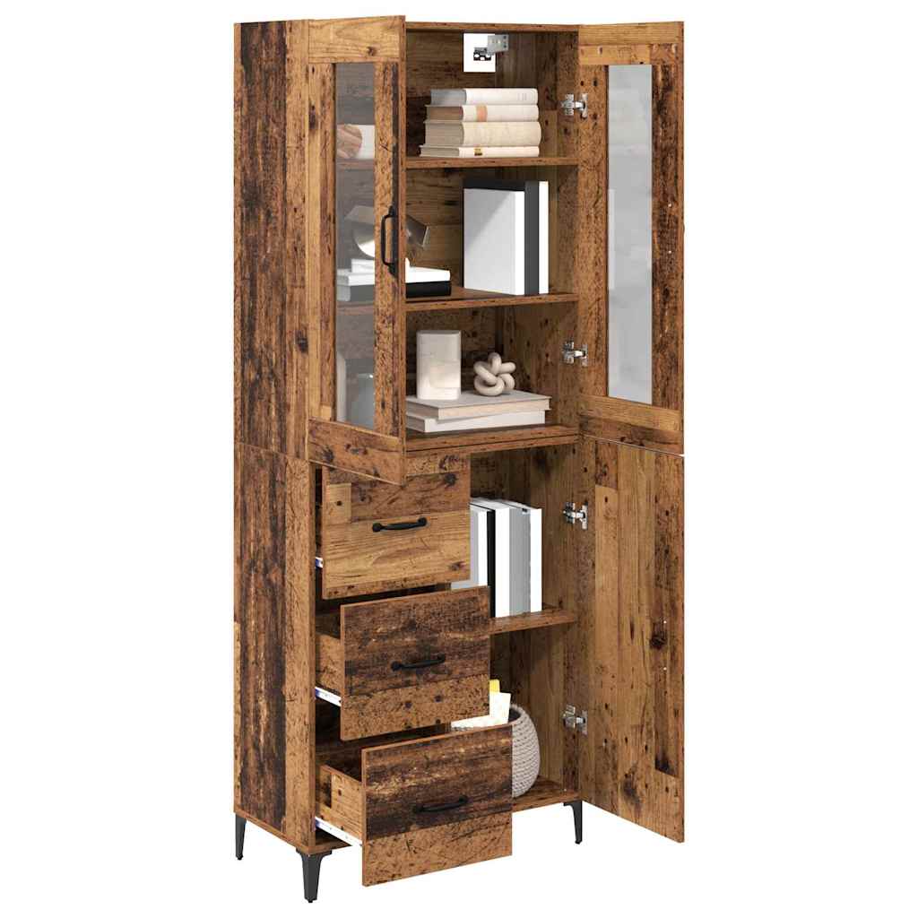 Highboard met lade Oud Hout 69,5 x 34 x 180 cm Bewerkt hout