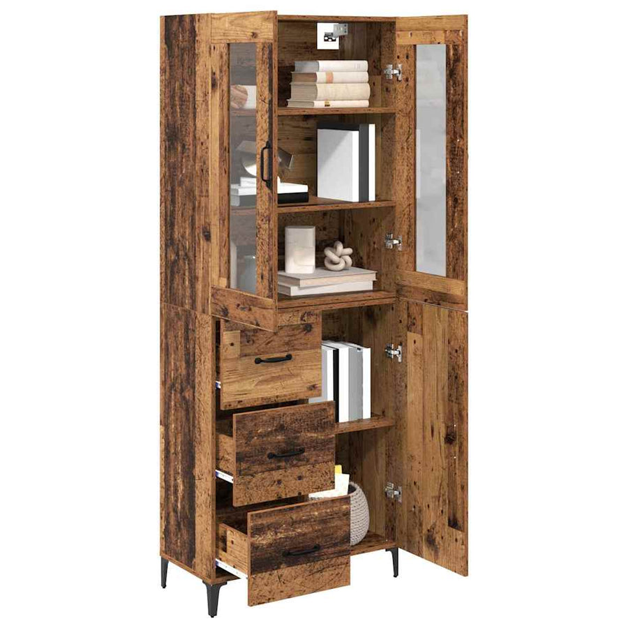 Highboard met lade Oud Hout 69,5 x 34 x 180 cm Bewerkt hout