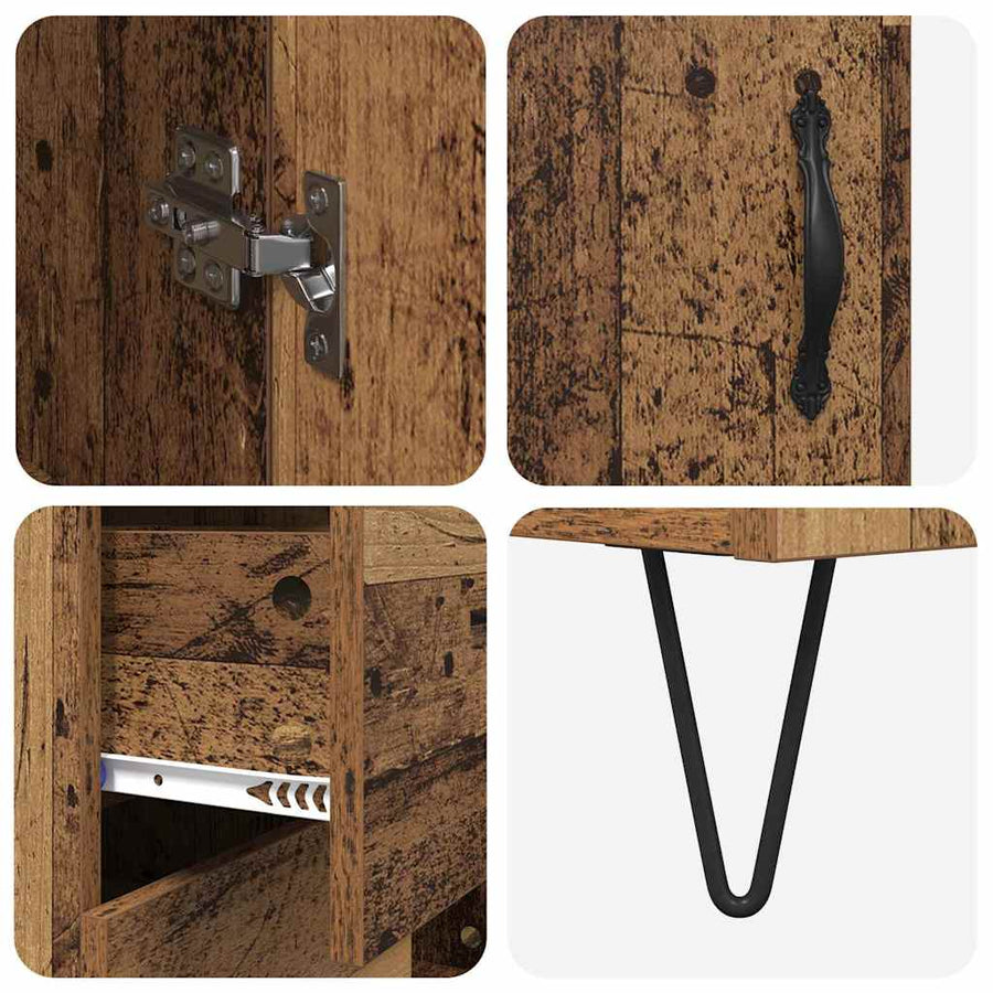 Hoge kast met lade 2 pcs Oud Hout Geengineerd Hout en Glas