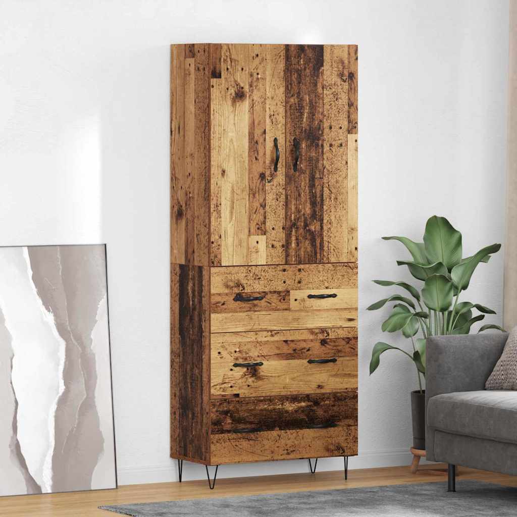 Hoge kast met lade 2 pcs Oud Hout Geengineerd Hout en Glas
