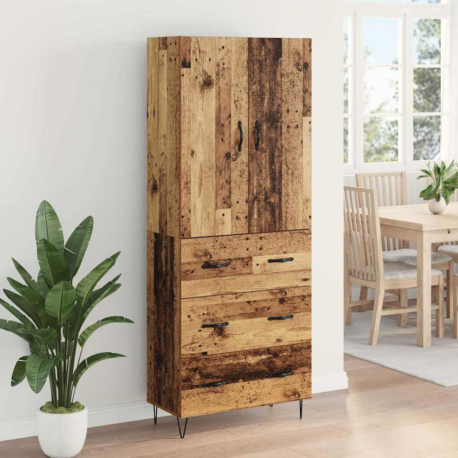 Hoge kast met lade 2 pcs Oud Hout Geengineerd Hout en Glas