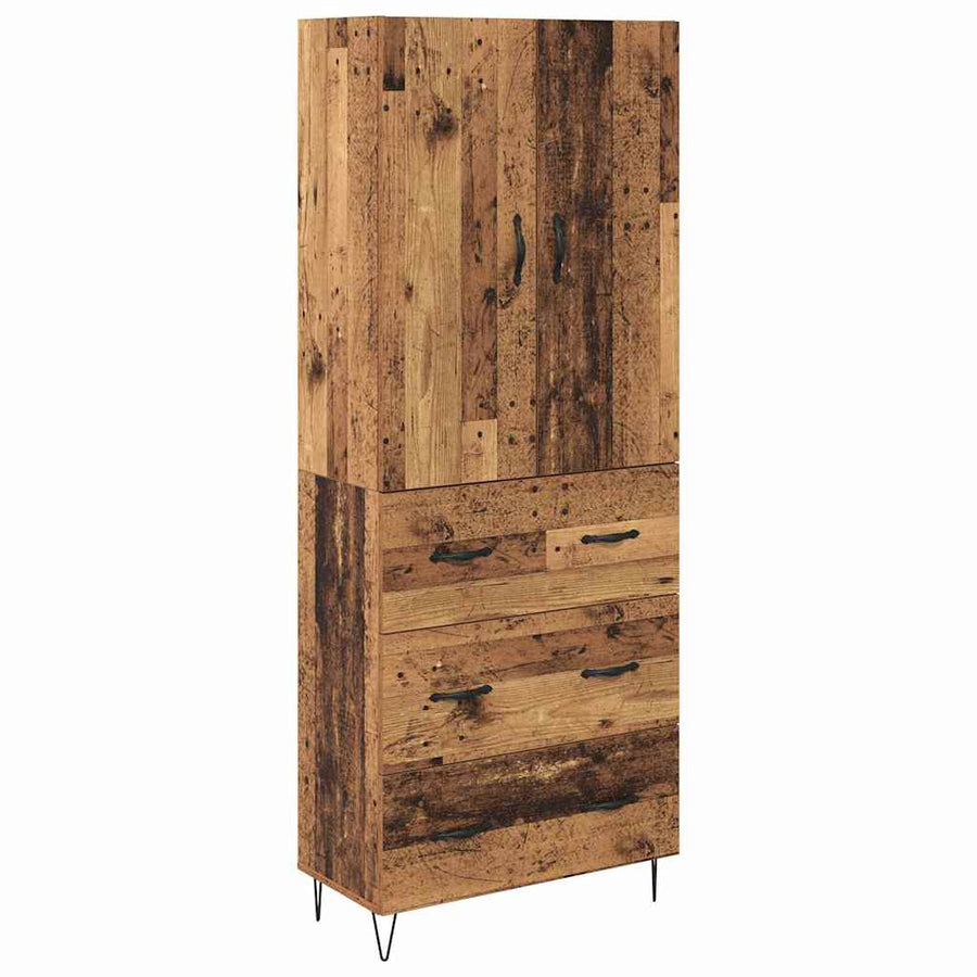 Hoge kast met lade 2 pcs Oud Hout Geengineerd Hout en Glas