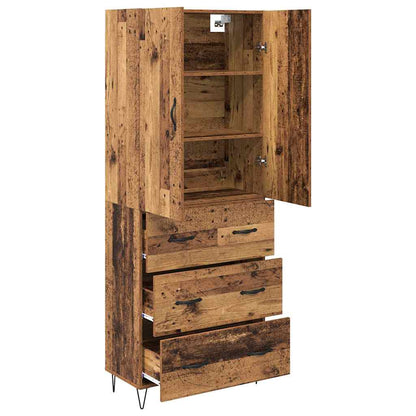 Hoge kast met lade 2 pcs Oud Hout Geengineerd Hout en Glas