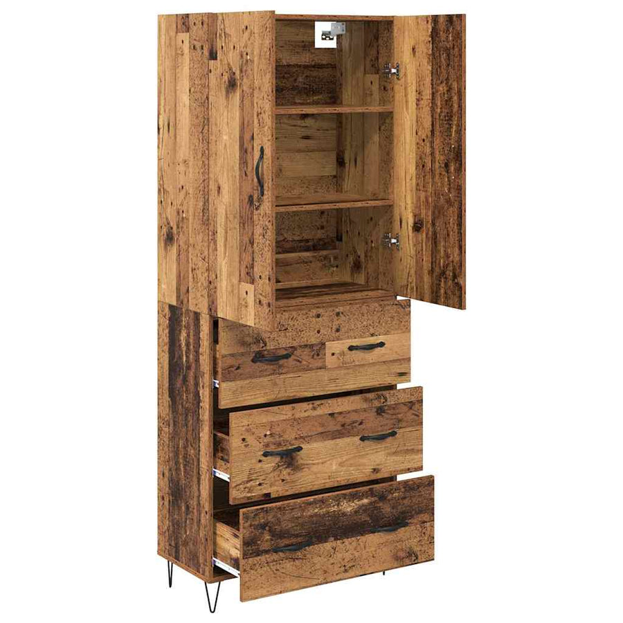 Hoge kast met lade 2 pcs Oud Hout Geengineerd Hout en Glas