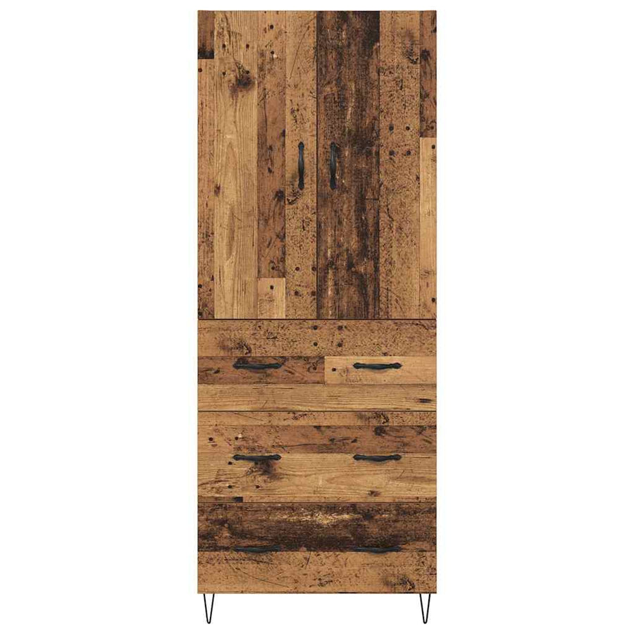 Hoge kast met lade 2 pcs Oud Hout Geengineerd Hout en Glas