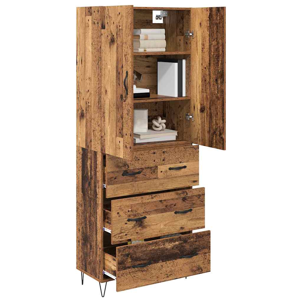 Hoge kast met lade 2 pcs Oud Hout Geengineerd Hout en Glas