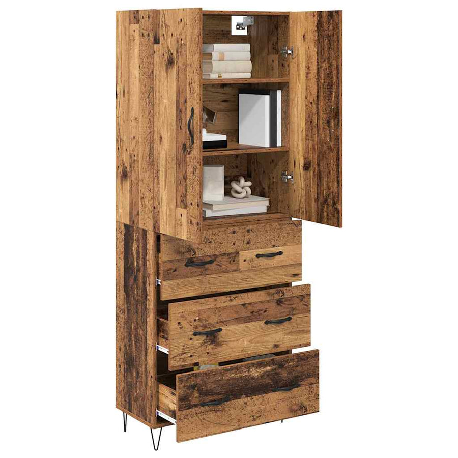 Hoge kast met lade 2 pcs Oud Hout Geengineerd Hout en Glas