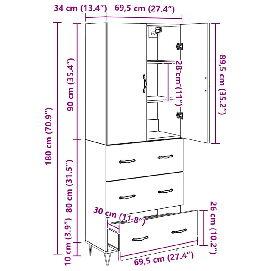 Hoge kast met lade 2 pcs Oud Hout Geengineerd Hout en Glas
