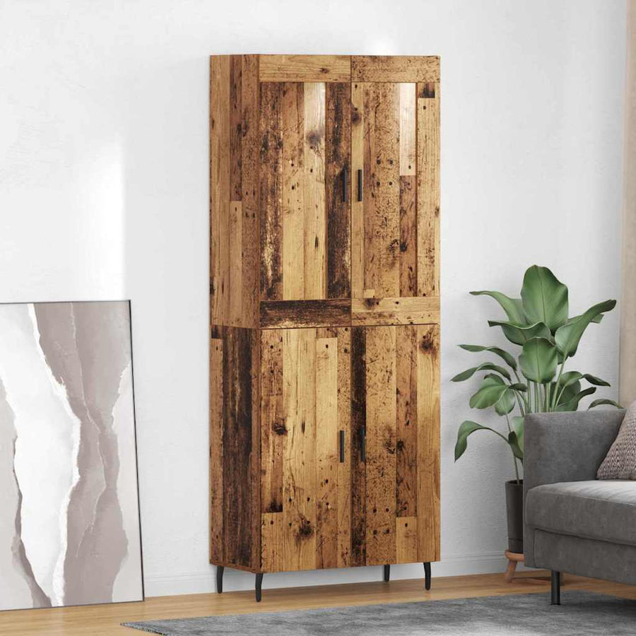 Hoge kast 2 pcs Oud Hout Geengineerd Hout en Glas