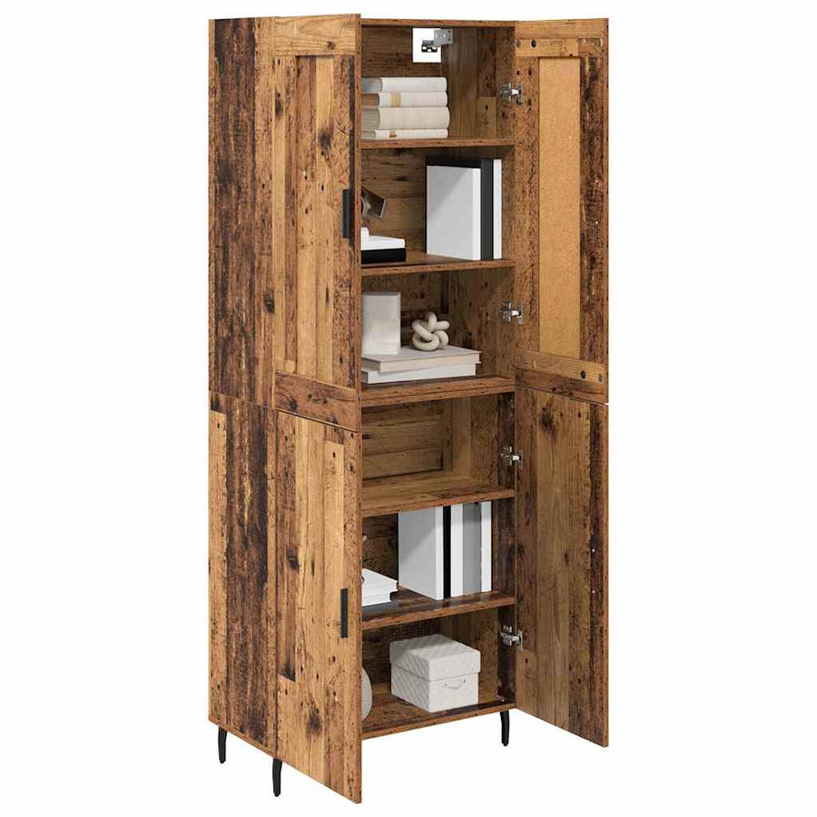 Hoge kast 2 pcs Oud Hout Geengineerd Hout en Glas