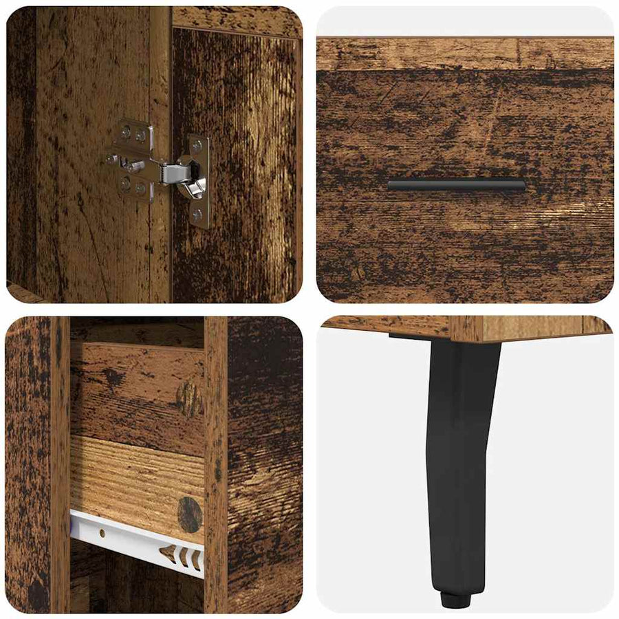 Highboard met lade Oud Hout 34,5 x 34 x 180 cm Bewerkt hout