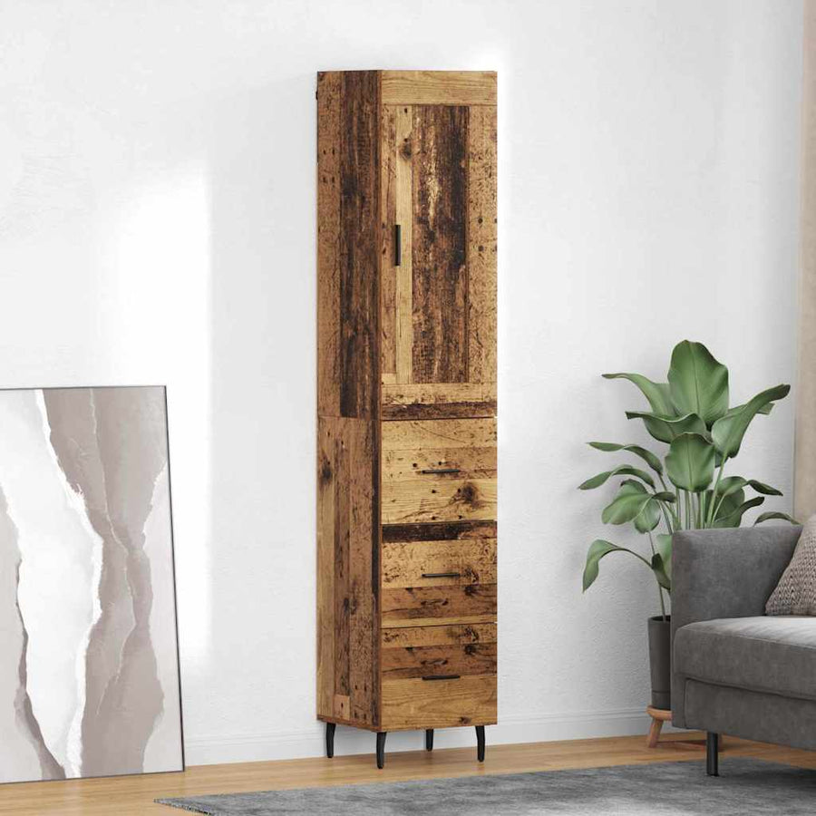 Highboard met lade Oud Hout 34,5 x 34 x 180 cm Bewerkt hout
