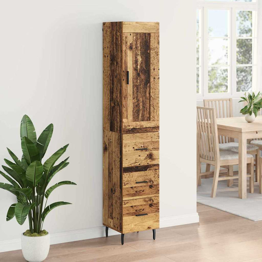 Highboard met lade Oud Hout 34,5 x 34 x 180 cm Bewerkt hout