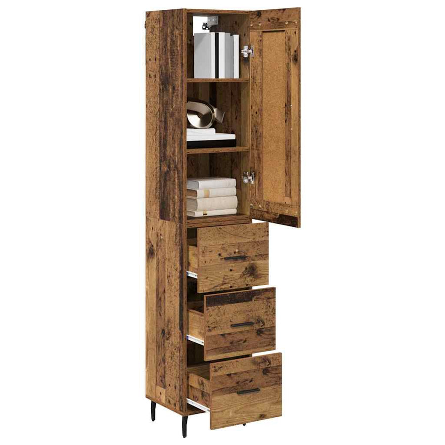 Highboard met lade Oud Hout 34,5 x 34 x 180 cm Bewerkt hout