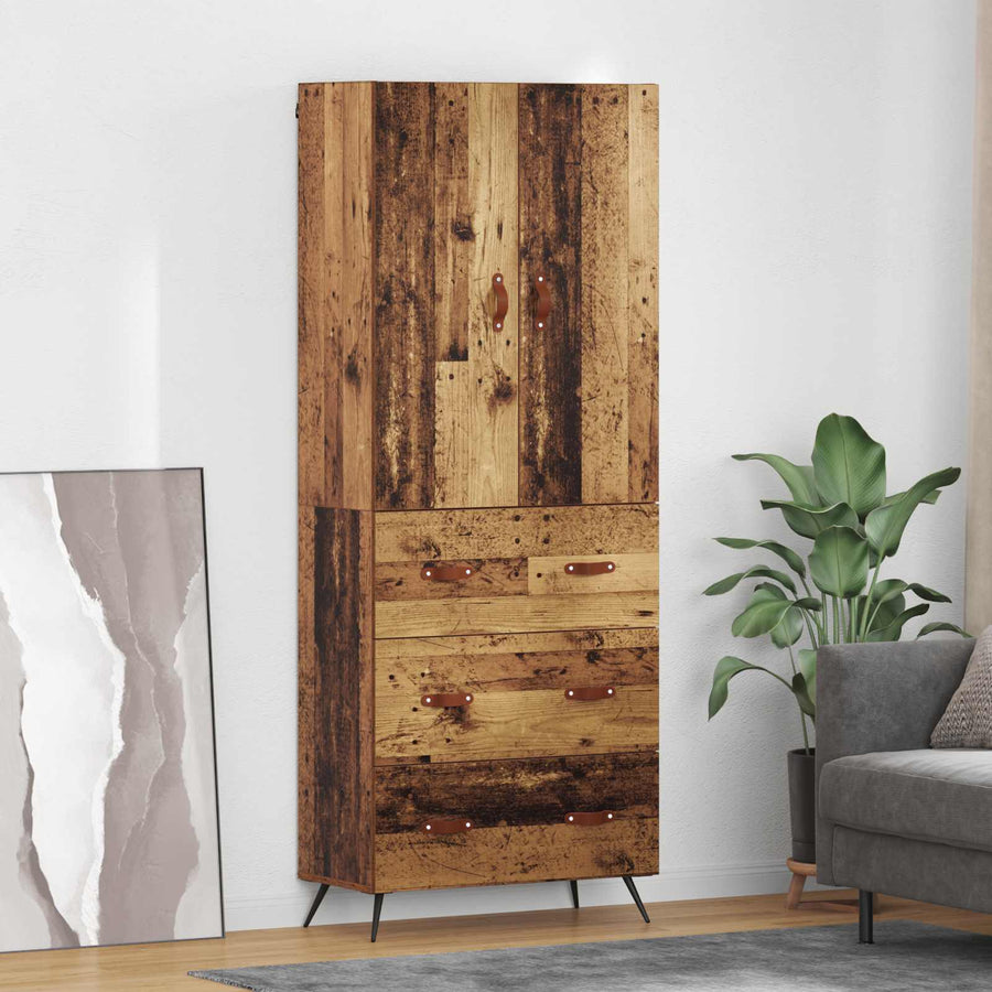 Highboard met lade Oud Hout 69,5 x 34 x 180 cm Bewerkt hout