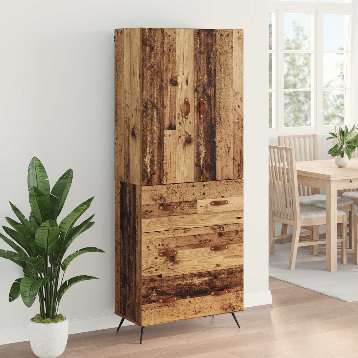 Highboard met lade Oud Hout 69,5 x 34 x 180 cm Bewerkt hout