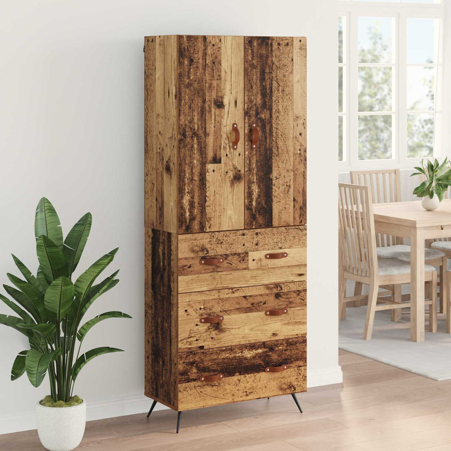Highboard met lade Oud Hout 69,5 x 34 x 180 cm Bewerkt hout