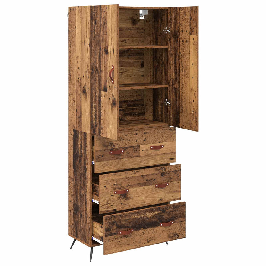 Highboard met lade Oud Hout 69,5 x 34 x 180 cm Bewerkt hout