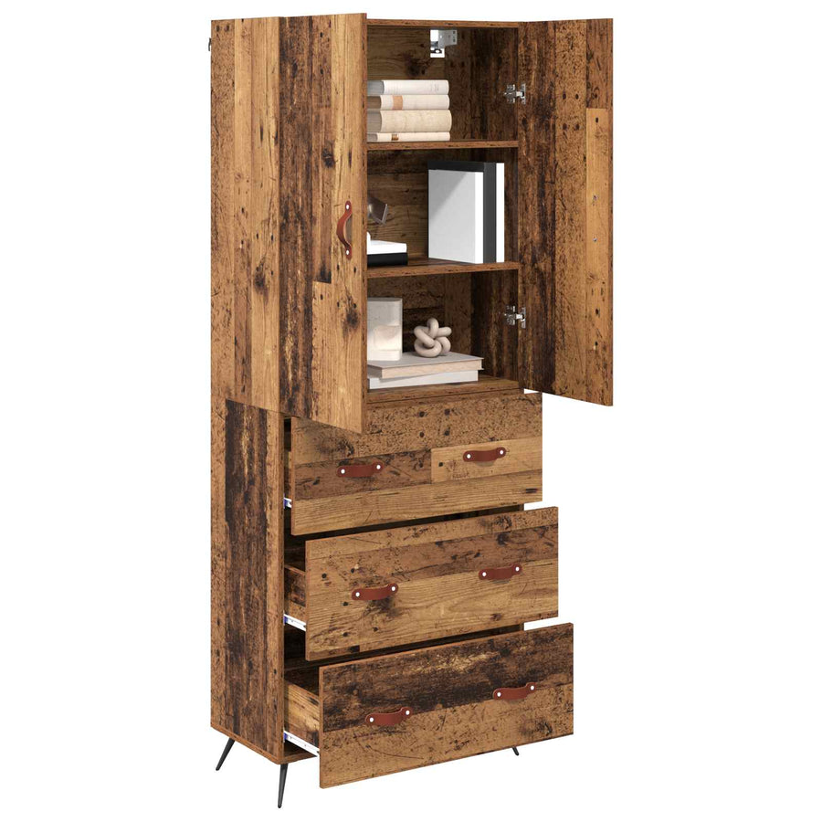 Highboard met lade Oud Hout 69,5 x 34 x 180 cm Bewerkt hout