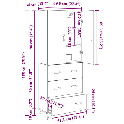 Highboard met lade Oud Hout 69,5 x 34 x 180 cm Bewerkt hout