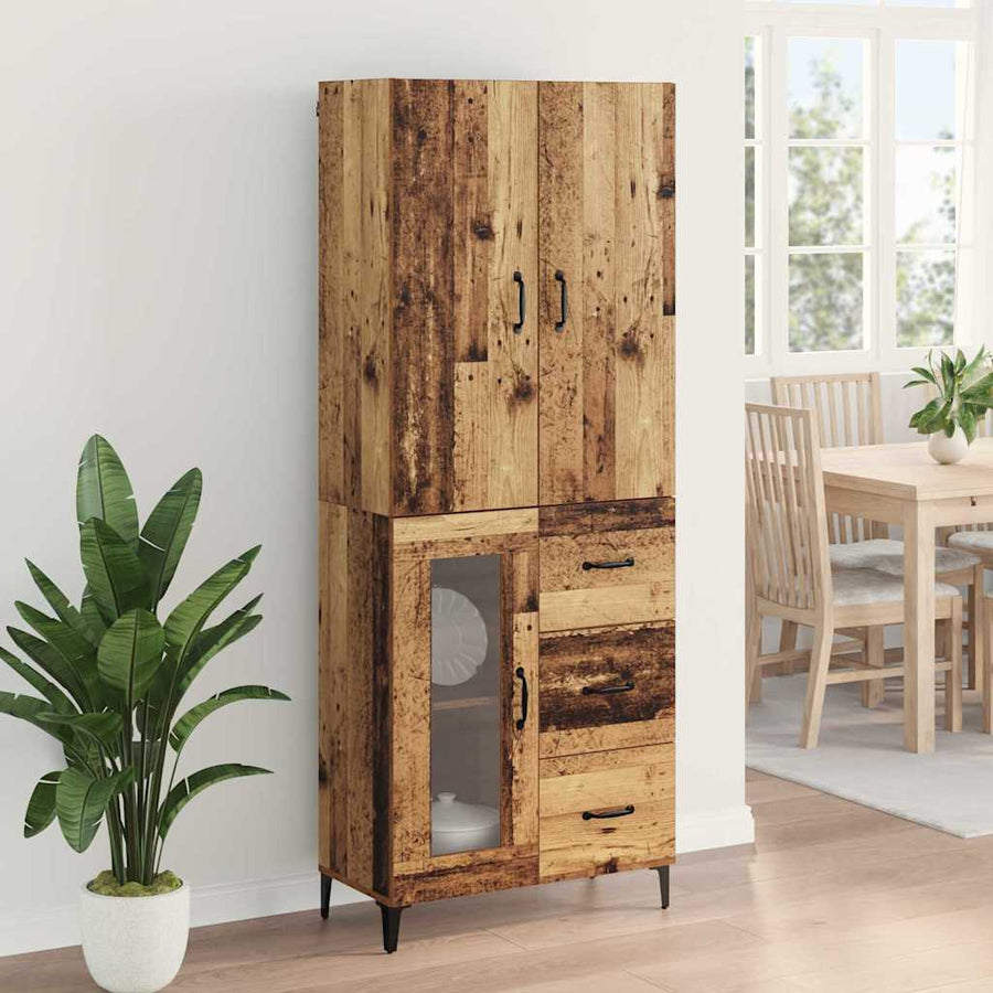 Highboard Wandgemonteerd Oud Hout 69,5 x 34 x 180 cm Bewerkt hout