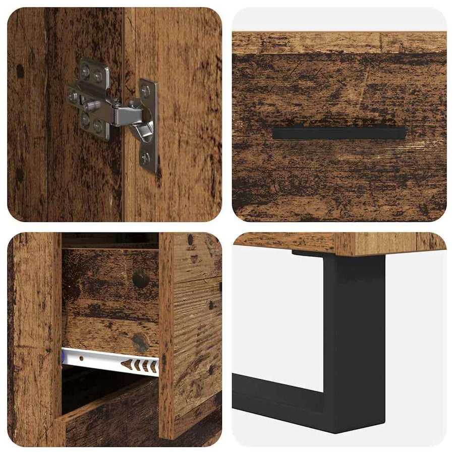 Hoge kast met lade 2 pcs Oud Hout Geengineerd Hout en Glas