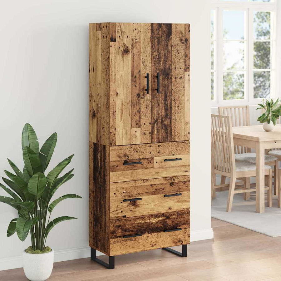 Hoge kast met lade 2 pcs Oud Hout Geengineerd Hout en Glas