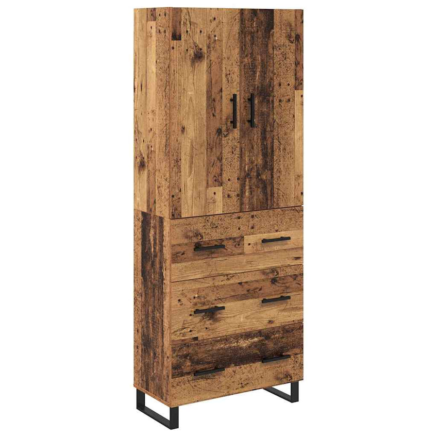 Hoge kast met lade 2 pcs Oud Hout Geengineerd Hout en Glas
