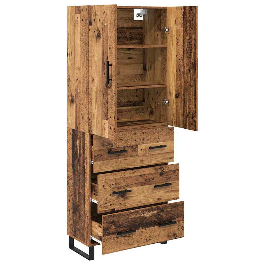 Hoge kast met lade 2 pcs Oud Hout Geengineerd Hout en Glas